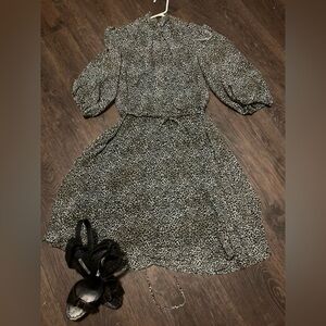 Maison Tara Black & White Leopard-Print Midi Dress